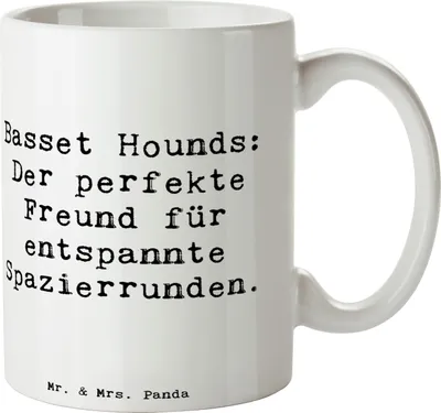 Produktbild von Mr. & Mrs. Panda Kaffeetasse Spruch Basset Hound Freund - Weiß - Geschenk, Hunderassen Beschreibung, entspannter Lebensstil, Teetasse, Hundeliebhaber, Tasse, Hunderasse