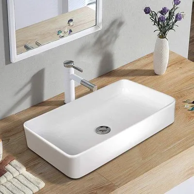 Zdjęcie produktu dla Prostokątna umywalka łazienkowa 60 x 35 cm, biała ceramika