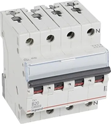 Obrázok produktu pre Legrand LS-vypínač, 10 kA, B, 20 A/3-pólový + N, 4TE, 1 ks.
