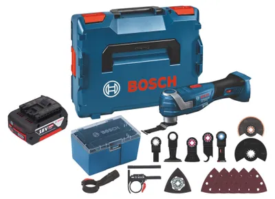 Image de Bosch GOP 18V-34 Professional Cutter multifonctions sans fil 18 V Starlock Plus + 1x batterie 5,0 Ah + 17 pces. d'accessoires + L-Boxx - sans chargeur