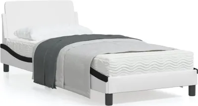 Produktbild von Design Bettgestell mit Kopfteil Weiß und Schwarz 90x190 cm Kunstleder, Klassische Betten 2024 Neu