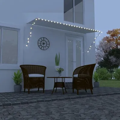 Productafbeelding van Uittrekbare markies, handbediend, waterafstotend, klemmarkies, balkonmarkies, zonwering voor terras, balkon en tuin, met LED-verlichting, 300x150 cm, crème