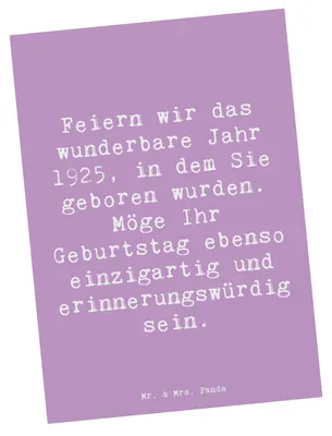 Produktbild von Mr. & Mrs. Panda Postkarte Spruch 1925 Geburtstag - Lavendeltraum - Geschenk, Geburtstagsgeschenk, Fotokarte, Ansichtskarten, Erinnerungen, geboren, Ansichtskarte