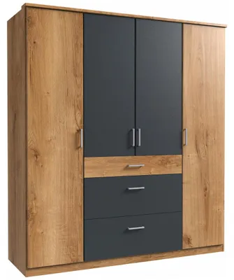 Produktbild von Kleiderschrank Click Schlafzimmerschrank mit Schubladen Ausführung wählbarPlankeneiche / graphit