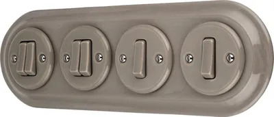 Produktbild von Unterputz Porzellan Retro Schalter, Doppelschalter, 4-fach, All-in-One, SET Serie PR1 graubeige