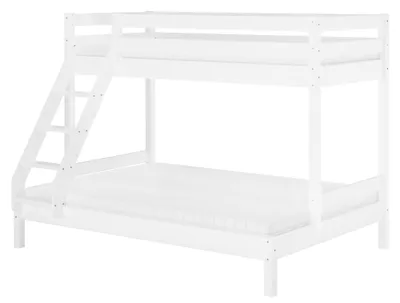 Produktbild von Doppel-Etagenbett 140x200 und 90x200 Erwachsenen-Stockbett Kiefer Massivholz weiß V-60.18W-09-14Rollrost. Matratze und Gästebettkasten inkl.