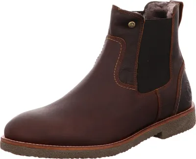 A single brown Chelsea boot is shown against a white background.