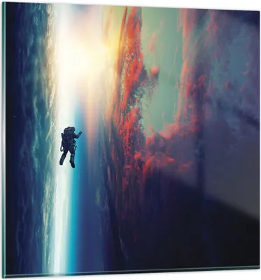 Produktbild von Bilder auf glas - Einteilig - Kosmos Astronaut Planet - 40x40cm - Glasbilder - Wandbilder - Bilder - zum Aufhängen bereit - Wanddekoration aus Glas - Glas Bilder - Wandbild auf Glas - GAC40x40-5049