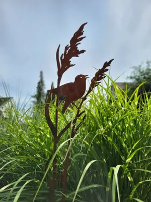 Produktbild von Edelrost Gartenstecker Teichrohrsänger an Schilfgras