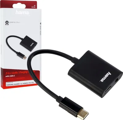 Immagine prodotto di Hama 187206 Adattatore audio/carica USB-C 2in1 Supporto USB Power Delivery (PD) Nero