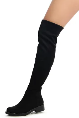 Produktbild von topschuhe24 1520 Damen Velours Overknee Stiefel Krempelschaft Glitzer, Farbe:Schwarz, Größe:36 EU