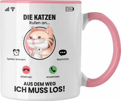 Produktbild von Trendation - Die Katzen Rufen An Tasse Geschenk für Katzen Züchter Besitzer Geschenkidee Lustig Spruch (Rosa)