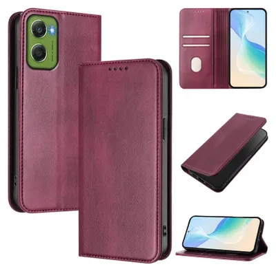 Produktbild von Handyhülle für Motorola Moto G06, Vintage Leder RFID Schutz Kartenfach Standfunktion Magnetische Klapphülle Rot