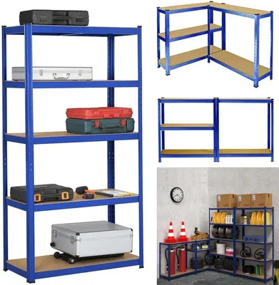 Image de Étagère métallique - Étagère à panneaux 200x100x50 cm - 5 niveaux - Hauteur réglable - Divisible en 2 étagères - Étagère autoportante pour garage et bureau