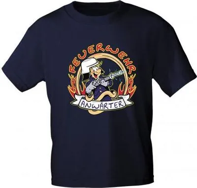 Produktbild von Kinder T-Shirt mit Print - Feuerwehr Anwärter - 06909 versch. Farben zur Wahl - Gr. 86 - 104 Color - Navy Größe - 98/104
