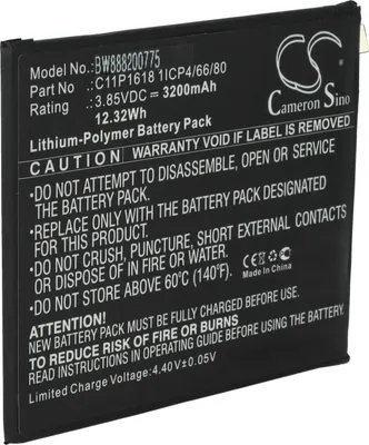 Produktbild von vhbw Akku Ersatz für Asus C11P1618, 1ICP4/66/80 für Handy Smartphone Telefon (3200 mAh, 3,85 V, Li-Polymer)
