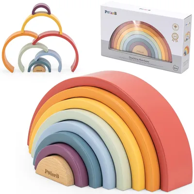 Produktbild von Viga Polarb Holz-Regenbogen-Puzzle, kreative Montessori-Blöcke