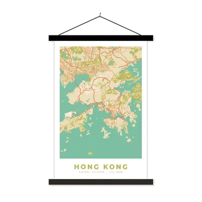 Produktbild von MuchoWow® Textilposter Karte - Hongkong - Stadtplan - Vintage - Karte 40x60 cm mit schwarzem Rahmen - Wanddekorationen