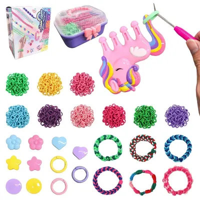 Produktbild von Loom Bänder Set für Kinder mit Einhorn Webkamm, 1000 Gummibänder, Häkelnadel, Schlüsselanhänger, Bastelset ab 6 Jahren