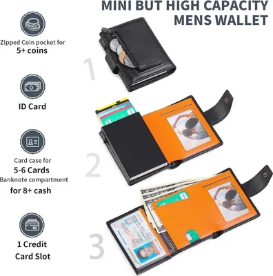 Mini Geldbörse mit RFID-Schutz und Münzfach für Herren