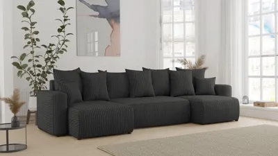 Produktbild von Ecksofa mit Schlaffunktion und Bettkasten DENVER – U-Form in Stilvollem POSO Schwarz