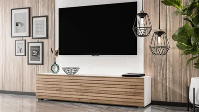 Produktbild von AX LIVING Zivolli TV-Board 160 cm Weiß mit Wotan Lamellenfront