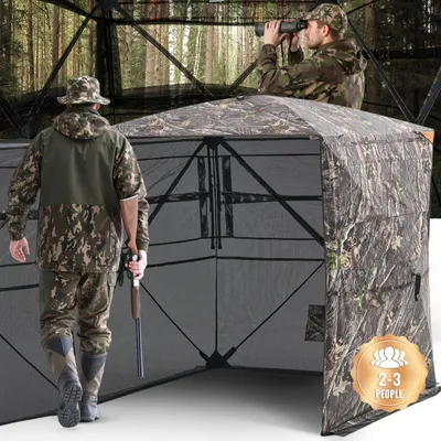 Immagine prodotto di Tenda da caccia VEVOR per 2-3 persone, pannelli trasparenti sul pavimento con borsa per il trasporto, robusta tenda mimetica con porta laterale e finestra silenziosa, riparo per pecore, cervi e conigli