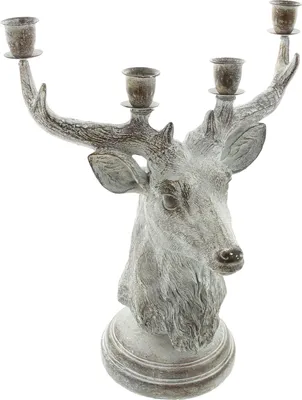 Produktbild von Kerzenhalter Hirsch Kerzenständer FRANK FLECHTWAREN, Silber, 26 x 17 x 30 cm, passend für 4 Stabkerzen max. Ø 2,3 cm, vielseitig einsetzbar