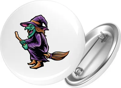 Produktbild von Huuraa Button Hexe Halloween 25mm rund mit Sicherheitsnadel Ansteckbutton Geschenkidee