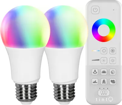 Produktbild von MUELLER-LICHT tint LED Birnenform, 9,5W, E27, 2x white+color + FB 3er Set