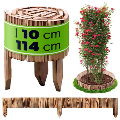 Produktbild von KADAX Rasenkante aus Holz, 114 x 10 cm, Beeteinfassung, Beetumrandung, flexibler Holzzaun, Gartenzaun, Zaun für Garten, Beetbegrenzung (Braun)