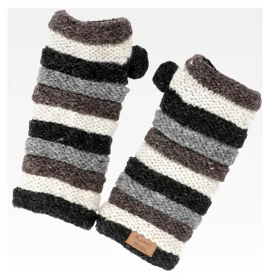 Produktbild von Geringelte Handstulpen aus Nepal, Handgestrickte Pulswärmer aus Schurwolle für Herren und Damen