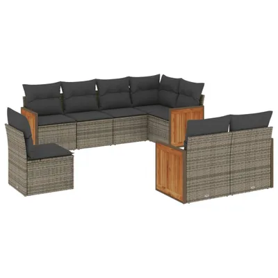 Produktbild von vidaXL 8-tlg. Garten-Sofagarnitur mit Kissen Grau Poly Rattan