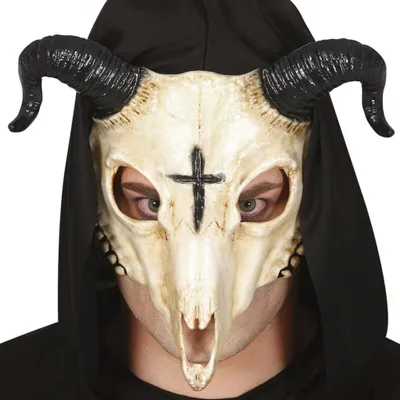 Produktbild von Tier Skelett Schädel Maske Halloween Dekoration Grusel Accessoire Bock Horn Maskerade Acessoire Verkleidung Horror Style Versteck Dunkle Atmosphäre, Farbe: Beige