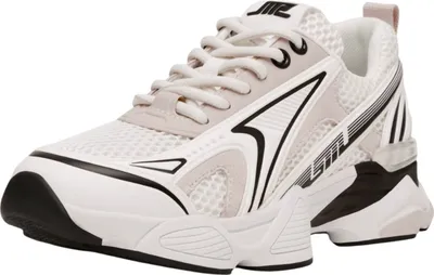 A single white sneaker is shown against a white background.