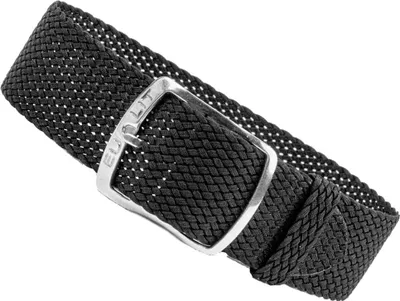 Produktbild von Eulit Kristall Uhrarmband Perlon Textil schwarz geflochten wasserfest, Stegbreite:18mm