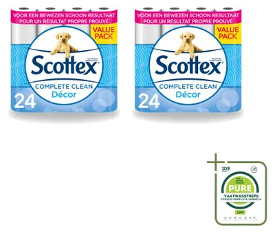 Imagen del producto de 2 rollos de papel higiénico Scottex, de doble capa, en un paquete grande