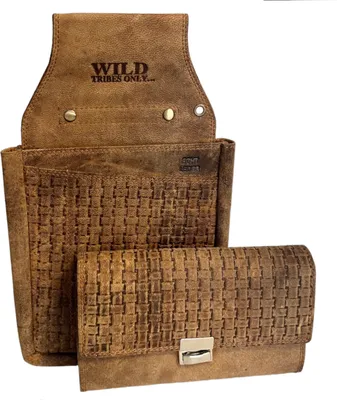 Produktbild von flevado Uni Echt Leder Kellnerset Musterung Stufenverschluss Restaurant Gastro Set (braun)