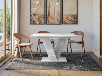 Immagine prodotto di Tavolo da pranzo allungabile 120x90 cm FREJMA - cemento / bianco lucido