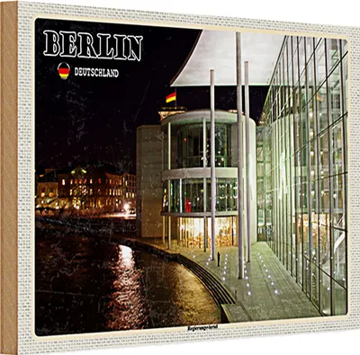 Produktbild von Holzschild Städte Berlin Regierungsviertel Abend 30x20cm
