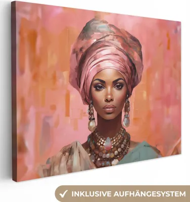 Zdjęcie produktu dla MuchoWow® - Obraz na płótnie - Sztuka - Kobieta - Różowy - Biżuteria - Portret, fototapeta, dekoracja ścienna obrazy salon, 40x30cm