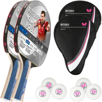 Produktbild von Butterfly 2x Timo Boll Silber 85016 Tischtennisschläger + 2x Tischtennishülle Drive Case + 6x 40+ 3*** Bälle