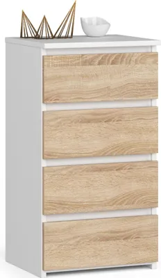 Produktbild von Kommode AKORD CL4 Weiß 40 cm 4 Schubladen Front Sonoma-Eiche B40 x H74 x T35 cm
