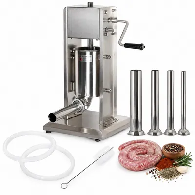 Produktbild von Wurstfüllmaschine Edelstahl vertikal 7 L mit Handkurbel & Füllrohren