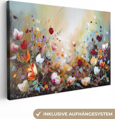 Produktbild von Leinwand Bilder 120x80 cm - Blumen - Ölfarbe - Natur, Bilder, Deko, Wanddeko, Leinwand Bilder