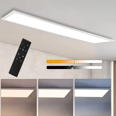Image de ZMH Plafonnier LED Dimmable Panneau Lampe de plafond 120x30 cm avec télécommande 48W Panneau de plafond Lampe de salon 3840LM Moderne Lampe de nuit Lampe de chambre à coucher Blanc Lampe de bureau pour bureau cuisine couloir