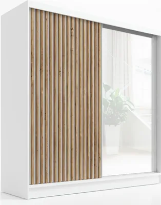 Produktbild von Schwebetürenschrank, 2-türig Schrank mit Spiegel und 3D-Lamellen Premum LINA 200 cm (Weiß)