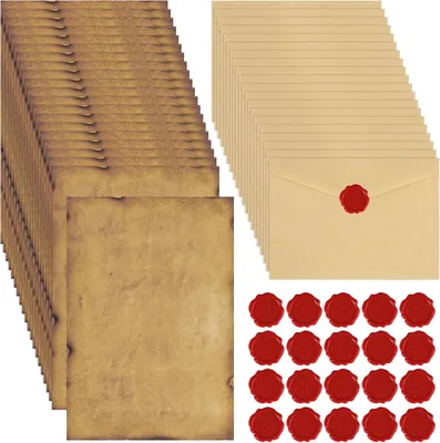 Produktbild von Briefpapier-Set A5, 60 Stücke, mit Umschlägen und Wachssiegel-Aufklebern, für Liebesbriefe