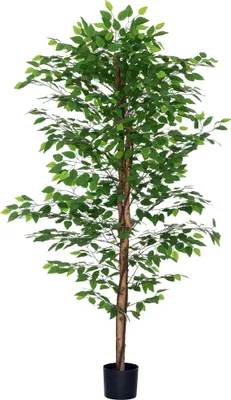 Image de HOMCOM Plante artificielle arbre artificiel ficus hauteur 1,80 m tronc branches liane lichen feuilles grand réalisme pot inclus, intérieur, vert