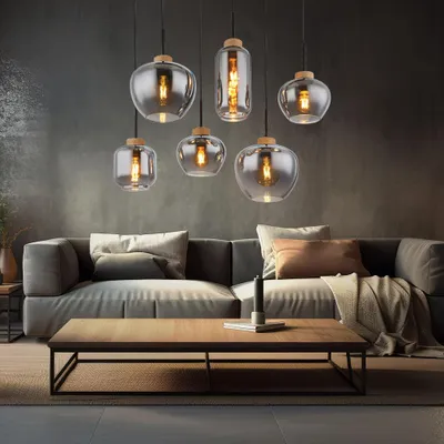 Zdjęcie produktu dla Lampa wisząca, metal, czarny mat, klosz z dymionego szkła, długość 80 cm